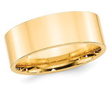 Mens 14K Yellow Gold 8mm Flat Comfort Fit Wedding Band Ring